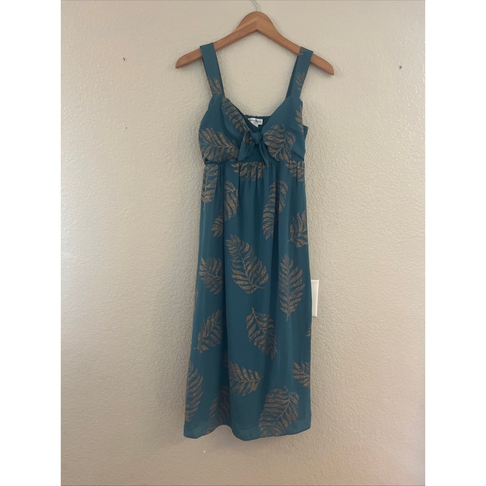 Motherhood Maternity Teal Midi Dress with Gold Leaf Print